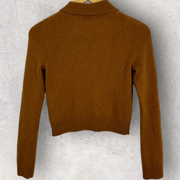 Aritzia 100% Cashmere Brown Polo Sweater Womens Size Medium Chestnut Knit Boho M - Picture 6 of 16